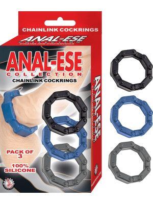 Anal Ese Collection Chainlink Cockrings Black/Blue/Grey