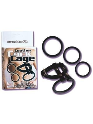 Leather Cock Cage 3 Enhancement Rings