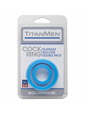 Titan Men Cock Ring Platinum Silicone Double Pack Blue