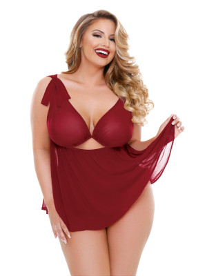 Ruby Shoulder Tie Babydoll Keyhole Front Matching Panty Curve P225